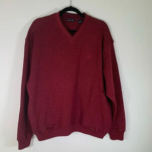 PGA Tour Sweater Men’s Medium Red V-Neck Fleece Lined Pullover Sweater